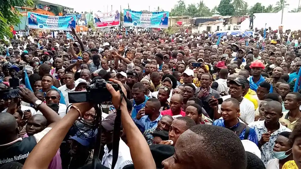 Large crowd gathered at a political rally